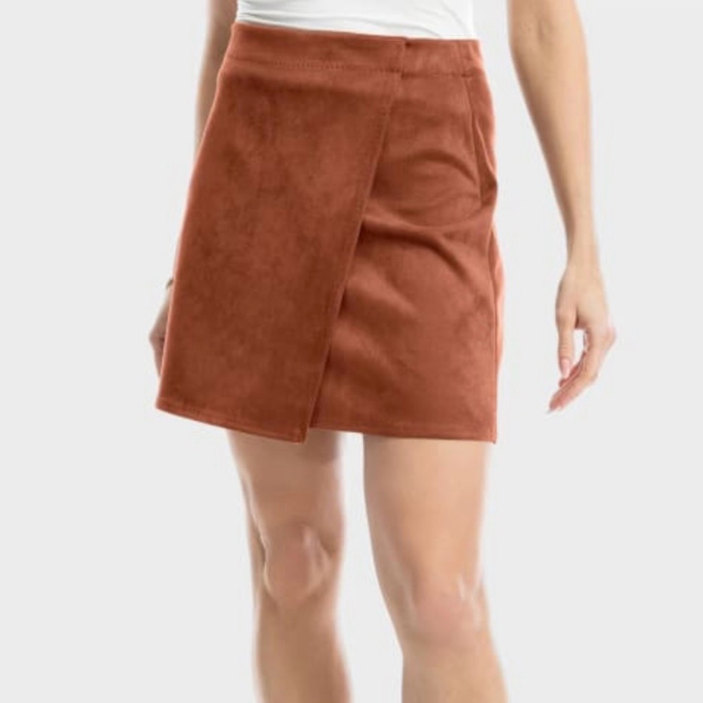 Max Studio Vegan Suede Faux Wrap Mini Skirt Chestnut Brown Size Small NWT